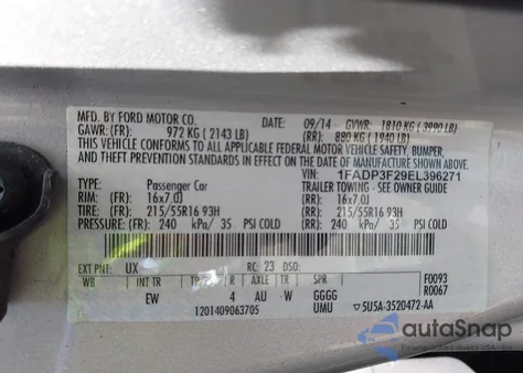 2014 Ford Focus Se z USA, uszkodzony, nr VIN 1FADP3F29EL396271